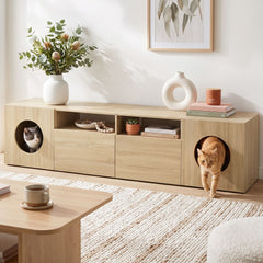 Artiss 185CM TV Unit with Cat House Storage Cabinet Pine