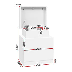 Artiss 2X Bedside Table 2 Drawers Lift-up Storage White