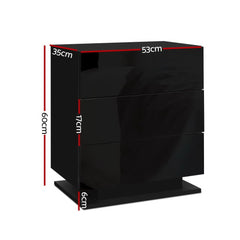 Artiss Set of 2 Bedside Table LED 3 Drawers - MORI Black