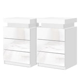 Artiss 2X Bedside Table LED 3 Drawers - COLEY White