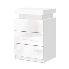 Artiss 2X Bedside Table LED 3 Drawers - COLEY White