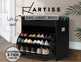 Artiss Shoe Cabinet Bench Shoes Storage Rack Organiser Shelf Black 15 Pairs