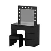 Artiss Dressing Table Set Stool 12 Led Bulbs Black