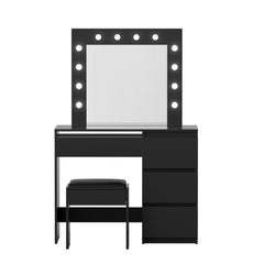 Artiss Dressing Table Set Stool 12 Led Bulbs Black