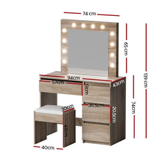 Artiss Dressing Table Set Stool 12 Led Bulbs Wood