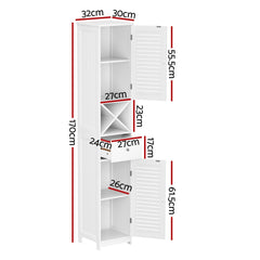 Artiss Bathroom Storage Cabinet 170cm Tall Slim Organiser Toilet Corner Adjustable Shelf Louver Door White