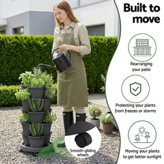 Green Fingers 5 Tier Vertical Garden Planter, Stackable Planters with 4 Wheels