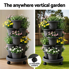 Green Fingers 5 Tier Vertical Garden Planter, Stackable Planters with 4 Wheels