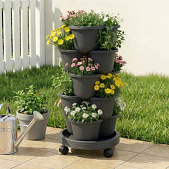 Green Fingers 5 Tier Vertical Garden Planter, Stackable Planters with 4 Wheels