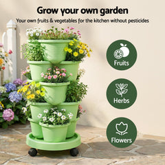 Green Fingers 5 Tier Vertical Garden Planter, Stackable Planters with Wheels, Light Green, Garden Bed, Garden Tower Indoor Outdoor, Auto Drainage Syst