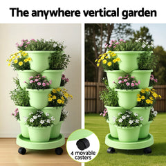 Green Fingers 5 Tier Vertical Garden Planter, Stackable Planters with Wheels, Light Green, Garden Bed, Garden Tower Indoor Outdoor, Auto Drainage Syst