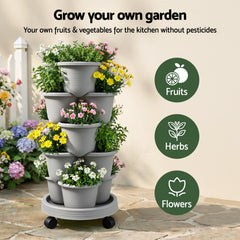 Green Fingers 5 Tier Vertical Garden Planter, Stackable Planters with 4 Wheels