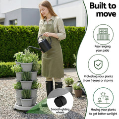 Green Fingers 5 Tier Vertical Garden Planter, Stackable Planters with 4 Wheels