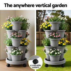 Green Fingers 5 Tier Vertical Garden Planter, Stackable Planters with 4 Wheels