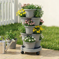 Green Fingers 5 Tier Vertical Garden Planter, Stackable Planters with 4 Wheels