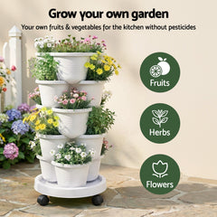 Green Fingers 5 Tier Vertical Garden Planter, Stackable Planters with Wheels