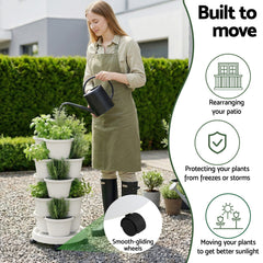 Green Fingers 5 Tier Vertical Garden Planter, Stackable Planters with Wheels