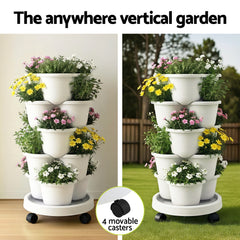 Green Fingers 5 Tier Vertical Garden Planter, Stackable Planters with Wheels