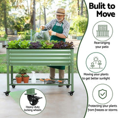 Green Fingers Elevated Raised Garden Bed Kit Mobile w/ Locking Wheels & Storage