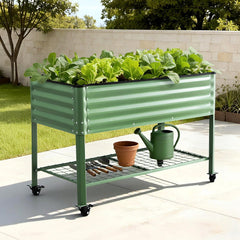 Green Fingers Elevated Raised Garden Bed Kit Mobile w/ Locking Wheels & Storage