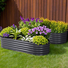 2x Green Fingers Raised Garden Bed 160X80X42cm Oval Planter Box Raised Container