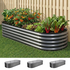 Green Fingers 3 Pcs Raised Garden Bed Kit Oval Galvanized Steel Planter Boxes