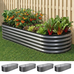 Green Fingers 4 Pcs Raised Garden Bed Kit Oval Galvanized Steel Planter Boxes