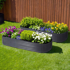 2x Raised Green Fingers Garden Bed 240X80X42cm Oval Planter Box Container
