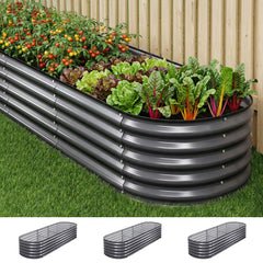 Green Fingers 3 Pcs Raised Garden Bed Kit Oval Galvanized Steel Planter Boxes