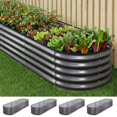 Green Fingers 4 Pcs Raised Garden Bed Kit Oval Galvanized Steel Planter Boxes