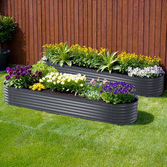 2x Green Fingers Raised Garden Bed 320X80X42cm Oval Planter Box Container