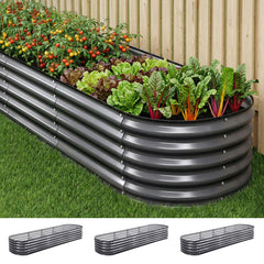 Green Fingers 3 Pcs Raised Garden Bed Kit Oval Galvanized Steel Planter Boxes