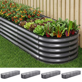 Green Fingers 4 Pcs Raised Garden Bed Kit Oval Galvanized Steel Planter Boxes 320x80x42cm, Heavy Duty Metal Elevated Garden Bed for Vegetables Flowers