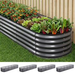 Green Fingers 4 Pcs Raised Garden Bed Kit Oval Galvanized Steel Planter Boxes