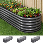 Green Fingers 3 Pcs Raised Garden Bed Kit Oval Galvanized Steel Planter Boxes 240x80x56cm, Heavy Duty Metal Elevated Garden Bed for Vegetables Flowers