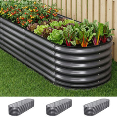 Green Fingers 3 Pcs Raised Garden Bed Kit Oval Galvanized Steel Planter Boxes