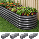 Green Fingers 4 Pcs Raised Garden Bed Kit Oval Galvanized Steel Planter Boxes 240x80x56cm, Heavy Duty Metal Elevated Garden Bed for Vegetables Flowers