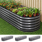Green Fingers 3 Pcs Raised Garden Bed Kit Oval Galvanized Steel Planter Boxes 320x80x56cm, Heavy Duty Metal Elevated Garden Bed for Vegetables Flowers