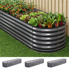 Green Fingers 3 Pcs Raised Garden Bed Kit Oval Galvanized Steel Planter Boxes