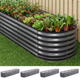 Green Fingers 4 Pcs Raised Garden Bed Kit Oval Galvanized Steel Planter Boxes 320x80x56cm, Heavy Duty Metal Elevated Garden Bed for Vegetables Flowers