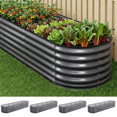 Green Fingers 4 Pcs Raised Garden Bed Kit Oval Galvanized Steel Planter Boxes