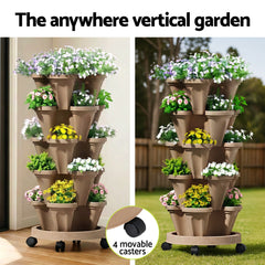 Green Fingers Garden Bed 5 Tier Vertical Garden Grey Strawberry Stackable