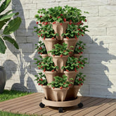 Green Fingers Garden Bed 5 Tier Vertical Garden Grey Strawberry Stackable Planters Herb Petunias Tan - Free Delivery