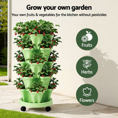 Green Fingers Garden Bed 5 Tier Vertical Garden Grey Strawberry Stackable Planters Herbs Light Green - Free Delivery