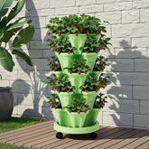 Green Fingers Garden Bed 5 Tier Vertical Garden Grey Strawberry Stackable Planters Herbs Light Green - Free Delivery