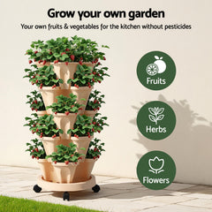 Green Fingers Garden Bed 5 Tier Vertical Garden Grey Strawberry Stackable
