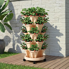 Green Fingers Garden Bed 5 Tier Vertical Garden Grey Strawberry Stackable