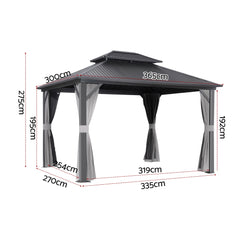 Instahut Gazebo 3x3.65m Canopy Outdoor Steel Frame Patio Tent Curtains Marquee Grey