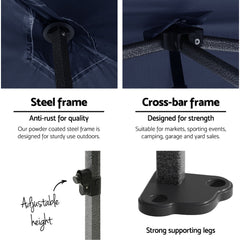 Instahut Gazebo Pop Up Marquee 3x3 Folding Tent Gazebos Camping 500D Oxford Navy