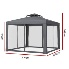 Instahut Gazebo Marquee 3m Outdoor Event Tent Camping Party Mesh Wall Canopy Grey